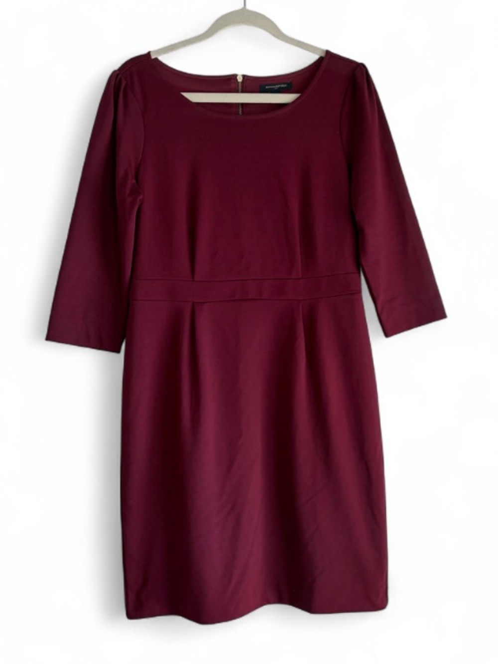 Banana Republic Burgundy 3/4 Sleeve Ponte Knit Sheath Dress Size 10